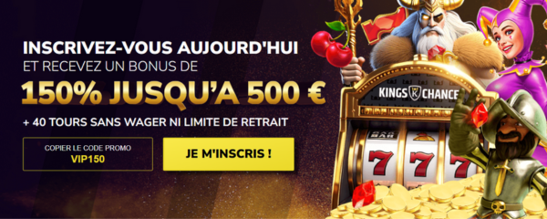 Bonus de Bienvenue – 150% Jusqu'à 500 € + 40 FS